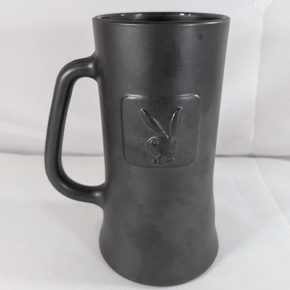 Vintage Playboy 1970's Beer Stein Embossed Logo Bunny Glass Bottom Mug Gray
